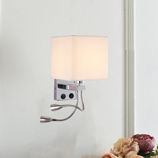 Modern Cube Wall Sconce With Fabric Shade- 1 Light Mount In White/Black/Beige