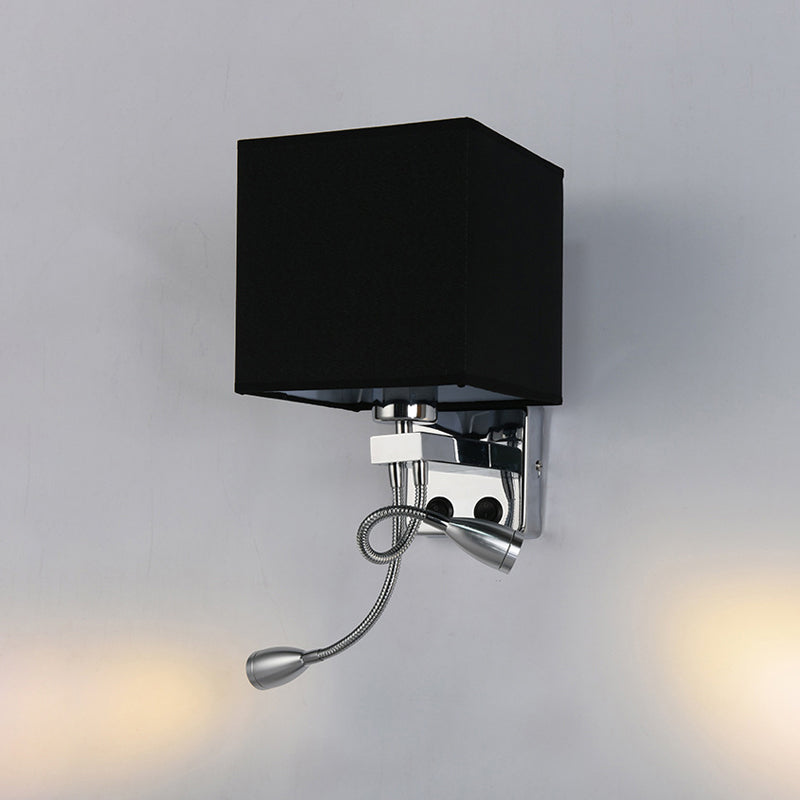 Modern Cube Wall Sconce With Fabric Shade- 1 Light Mount In White/Black/Beige
