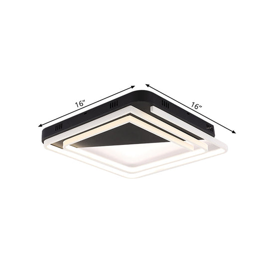 Modern Acrylic Square Ceiling Lamp Led Flush Mount Light - Black 18’/22’/28’ Wide In Warm/White