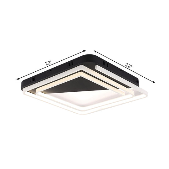 Modern Acrylic Square Ceiling Lamp Led Flush Mount Light - Black 18/22/28 Wide In Warm/White