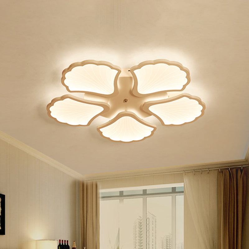 3/5/9 - Light Led Flush Ceiling Light With Ginkgo Leaf Acrylic Shade - White Lighting Fixture In
