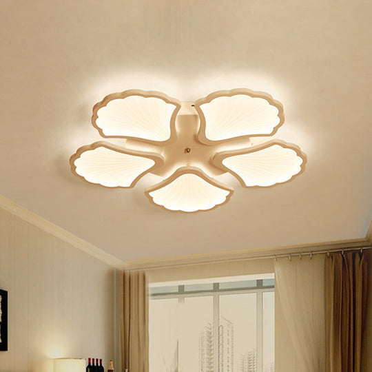 3/5/9 - Light Led Flush Ceiling Light With Ginkgo Leaf Acrylic Shade - White Lighting Fixture In