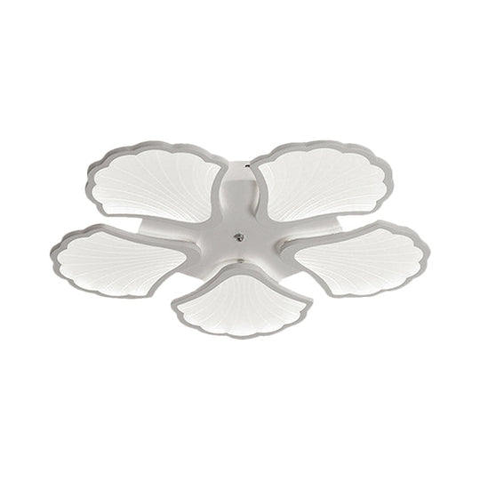 3/5/9 - Light Led Flush Ceiling Light With Ginkgo Leaf Acrylic Shade - White Lighting Fixture In