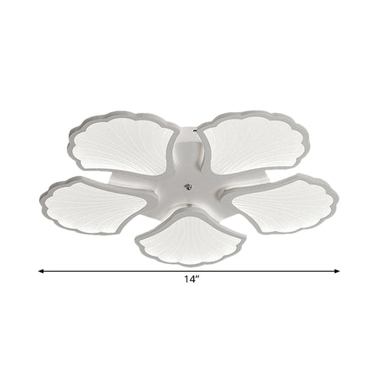 3/5/9 - Light Led Flush Ceiling Light With Ginkgo Leaf Acrylic Shade - White Lighting Fixture In