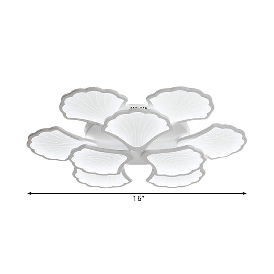 3/5/9 - Light Led Flush Ceiling Light With Ginkgo Leaf Acrylic Shade - White Lighting Fixture In