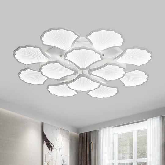 3/5/9 - Light Led Flush Ceiling Light With Ginkgo Leaf Acrylic Shade - White Lighting Fixture In