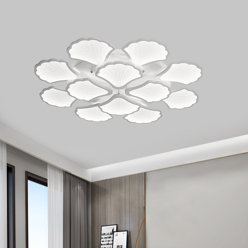 3/5/9 - Light Led Flush Ceiling Light With Ginkgo Leaf Acrylic Shade - White Lighting Fixture In