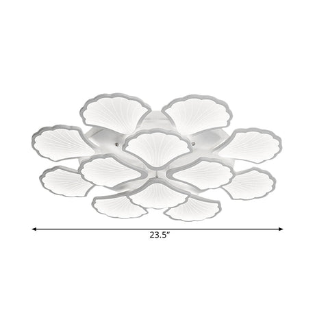 3/5/9-Light Led Flush Ceiling Light With Ginkgo Leaf Acrylic Shade - White Lighting Fixture In