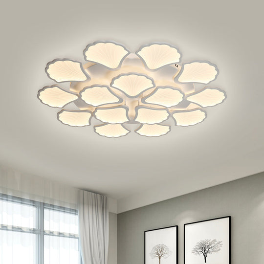 3/5/9 - Light Led Flush Ceiling Light With Ginkgo Leaf Acrylic Shade - White Lighting Fixture In