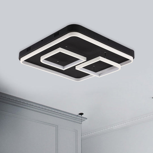 Square Acrylic Led Ceiling Light Fixture - 16.5/20.5/24.5 Wide Modern Semi Mount Warm/White Black