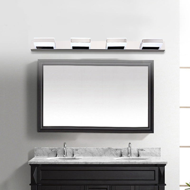 Modern Square Acrylic Vanity Light With Chrome Wall Mount - Available In 1-4 Lights