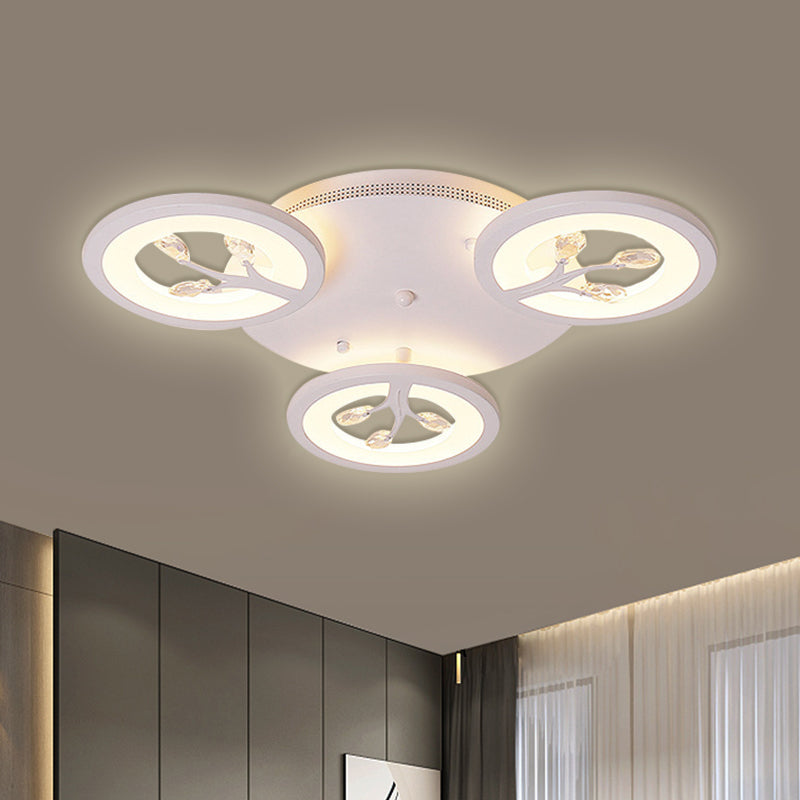 Modern Acrylic Tree Flush Mount Ceiling Light With Led And Crystal Accents - 3/6/9 - Light Fixture