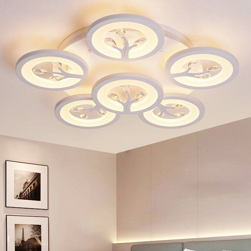 Modern Acrylic Tree Flush Mount Ceiling Light With Led And Crystal Accents - 3/6/9 - Light Fixture