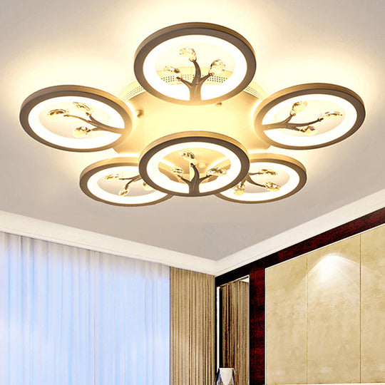 Modern Acrylic Tree Flush Mount Ceiling Light With Led And Crystal Accents - 3/6/9 - Light Fixture