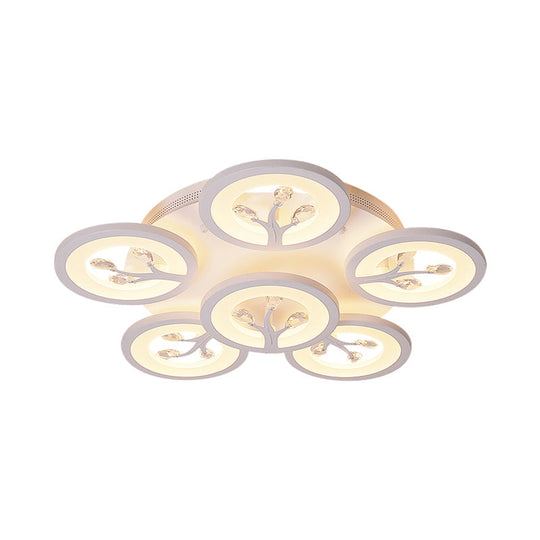 Modern Acrylic Tree Flush Mount Ceiling Light With Led And Crystal Accents - 3/6/9 - Light Fixture