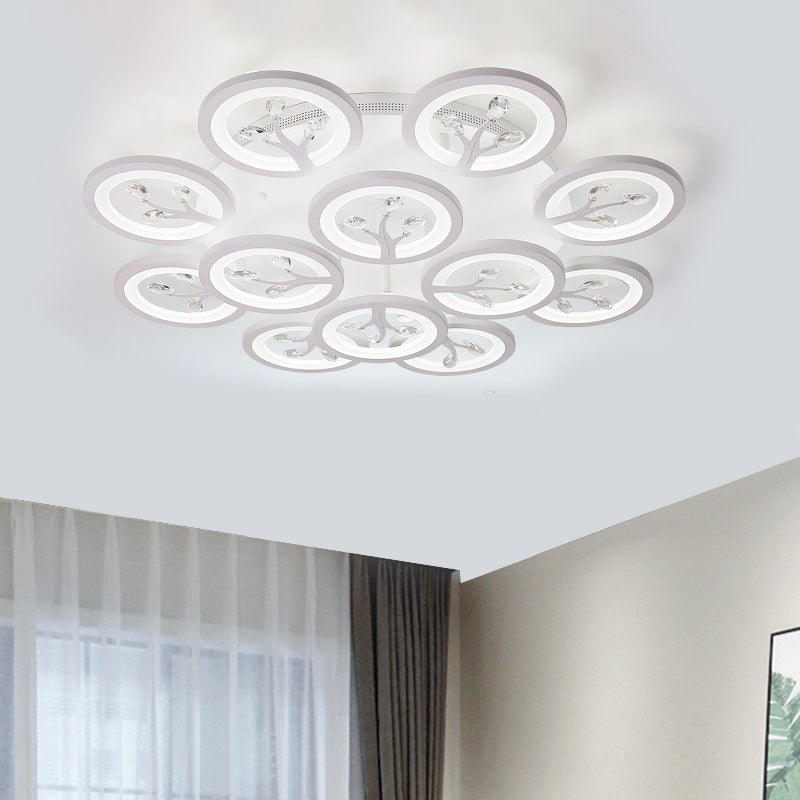 Modern Acrylic Tree Flush Mount Ceiling Light With Led And Crystal Accents - 3/6/9 - Light Fixture