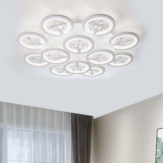 Modern Acrylic Tree Flush Mount Ceiling Light With Led And Crystal Accents - 3/6/9 - Light Fixture
