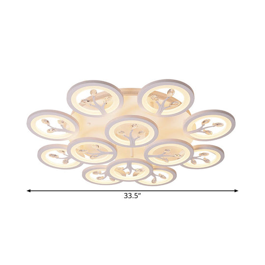 Modern Acrylic Tree Flush Mount Ceiling Light With Led And Crystal Accents - 3/6/9 - Light Fixture
