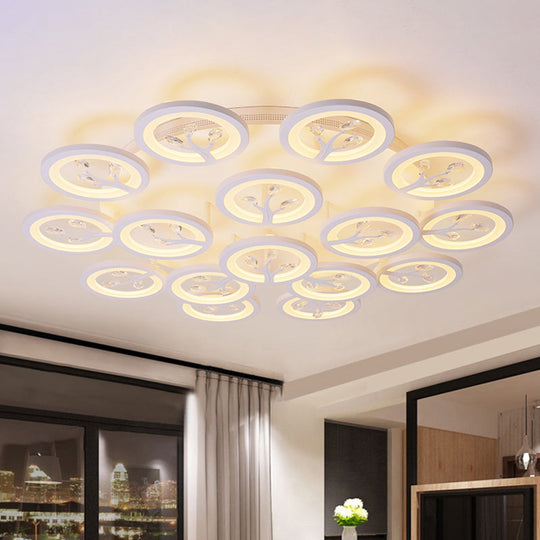 Modern Acrylic Tree Flush Mount Ceiling Light With Led And Crystal Accents - 3/6/9 - Light Fixture