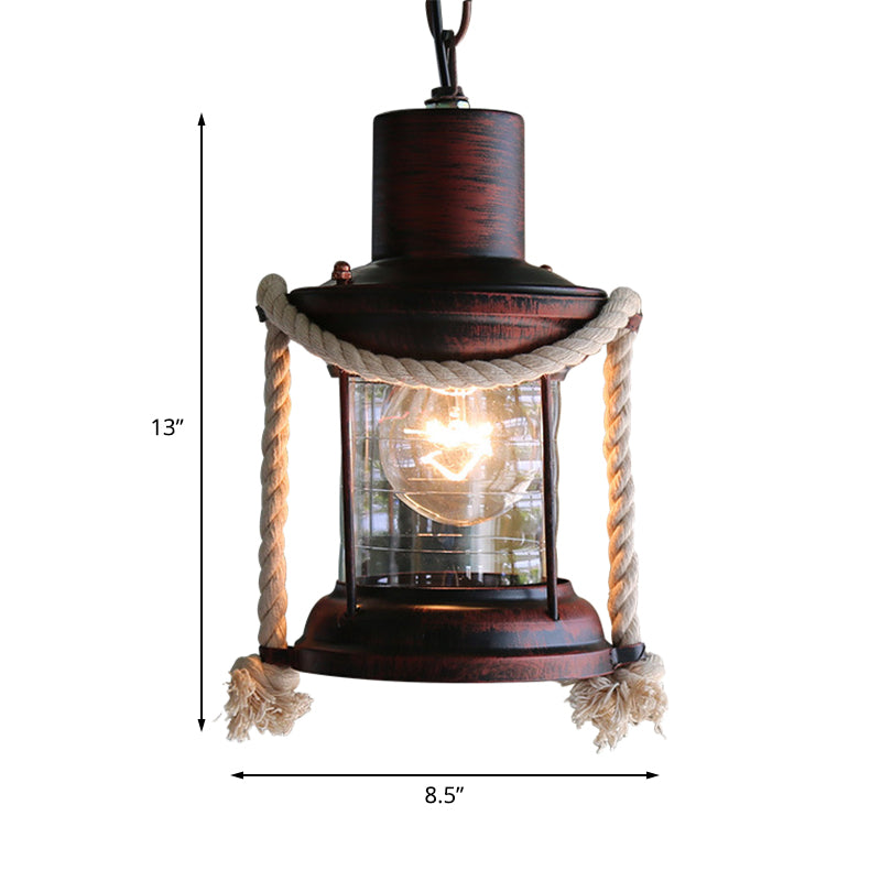 Coastal Kerosene Pendant Light - Antique Brass/Copper Clear Glass 6’/8.5’ Wide