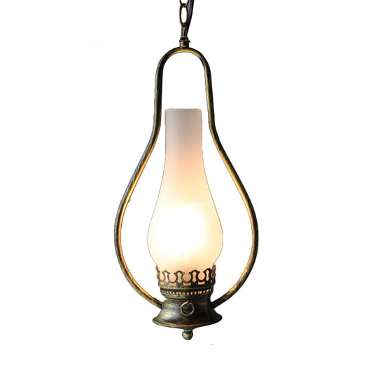 Industrial Antique Pendant Light With Crackle Glass For Living Room - Copper/Bronze Finish