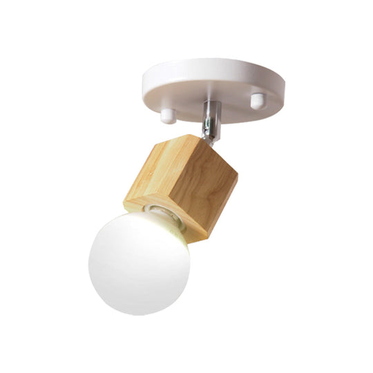 Retro Metal And Wood Exposed Ceiling Mounted Light - White Finish | 1 Head Adjustable Semi Flush