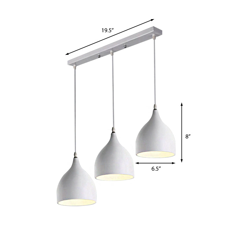 Modernist Style 3-Light Ceiling Pendant With Metallic Black/White Dome Shade