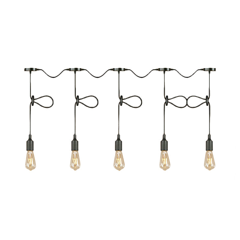 Adjustable Cord Industrial Black Metal Ceiling Light Fixture With 3/5/7-Light Bare Bulb Pendant