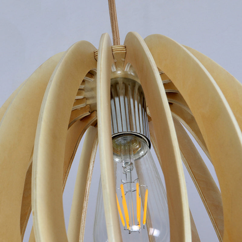 Curved Wood Pendant Ceiling Light For Contemporary Dining Room - Beige 1-Light