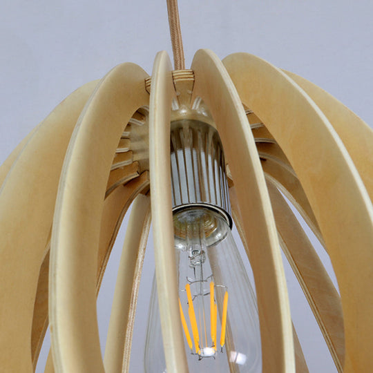 Modern Curved Wooden Pendant Light - 1-Light Beige Ceiling Fixture For Dining Room