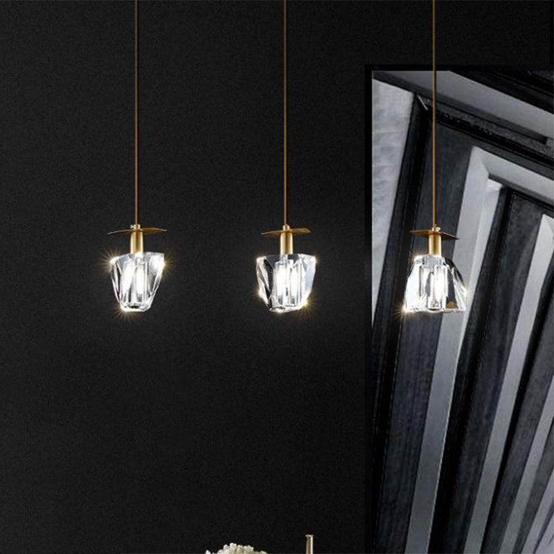 Beveled Crystal Cube Pendant Light Kit With 3 Heads - Modern Irregular Suspension Lamp