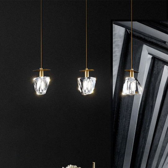 Beveled Crystal Cube Pendant Light Kit With 3 Heads - Modern Irregular Suspension Lamp