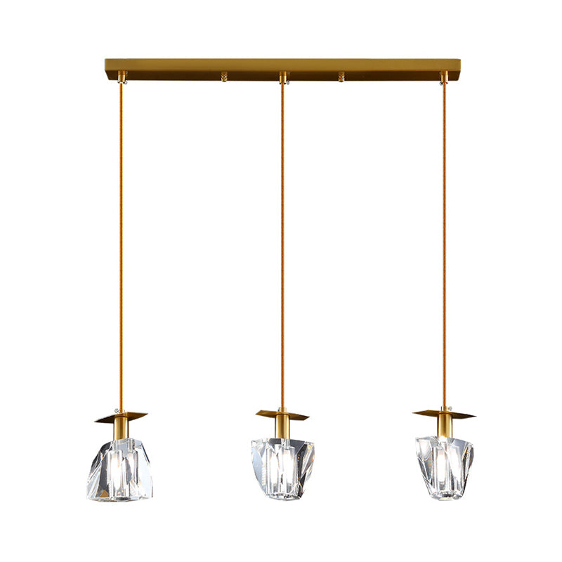 Beveled Crystal Cube Pendant Light Kit With 3 Heads - Modern Irregular Suspension Lamp