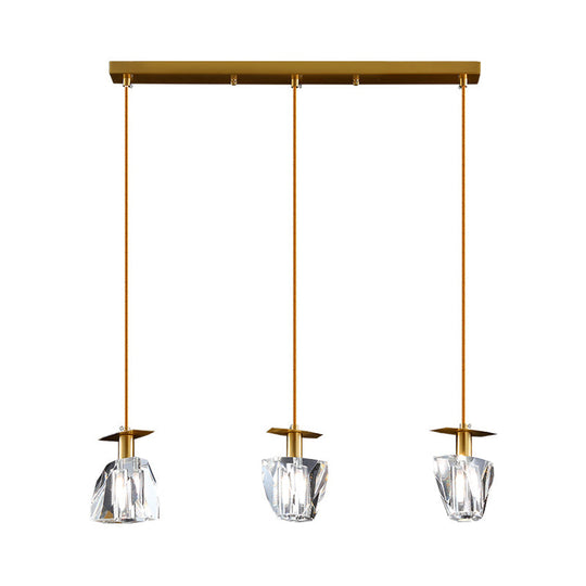 Beveled Crystal Cube Pendant Light Kit With 3 Heads - Modern Irregular Suspension Lamp