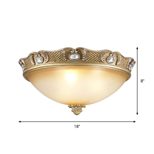 Traditional Beige Opal Glass Flush Ceiling Light Fixture 2/3 Bulbs Domed Mount 14’/18’ Width