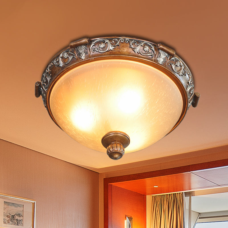 Opal Glass Dome Ceiling Light Retro Style With Carved Flower 3/5 - Bulb Brown 16’/19.5’/21.5’