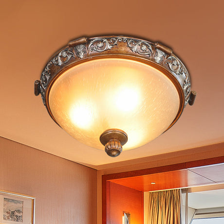 Opal Glass Dome Ceiling Light Retro Style With Carved Flower 3/5-Bulb Brown 16/19.5/21.5 Width / 16