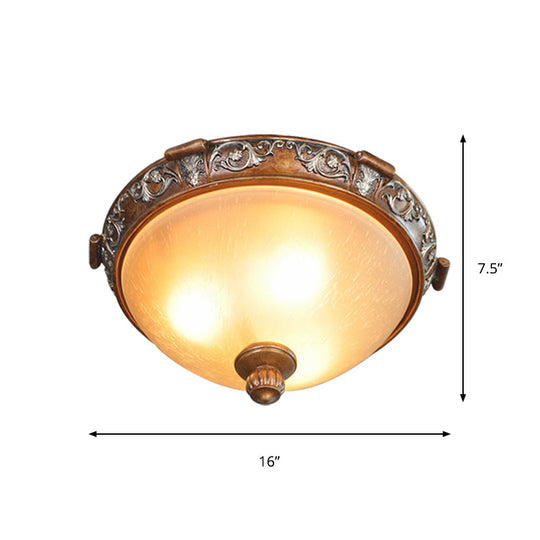Opal Glass Dome Ceiling Light Retro Style With Carved Flower 3/5 - Bulb Brown 16’/19.5’/21.5’ Width