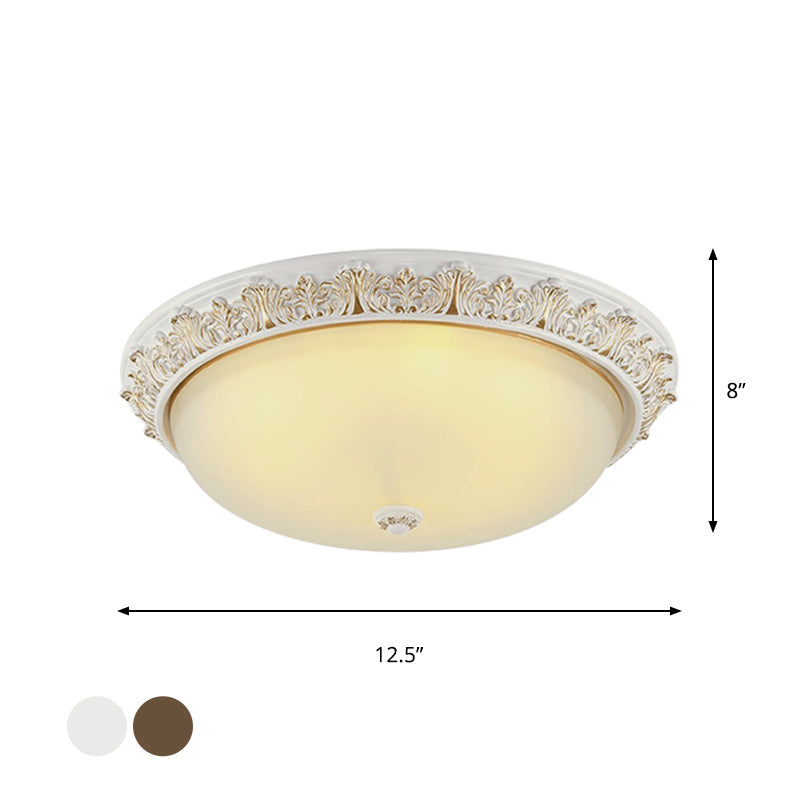 Milky Glass Ceiling Mount With White/Golden Bronze Flush Light And 2 - Bulbs For Countryside Homes