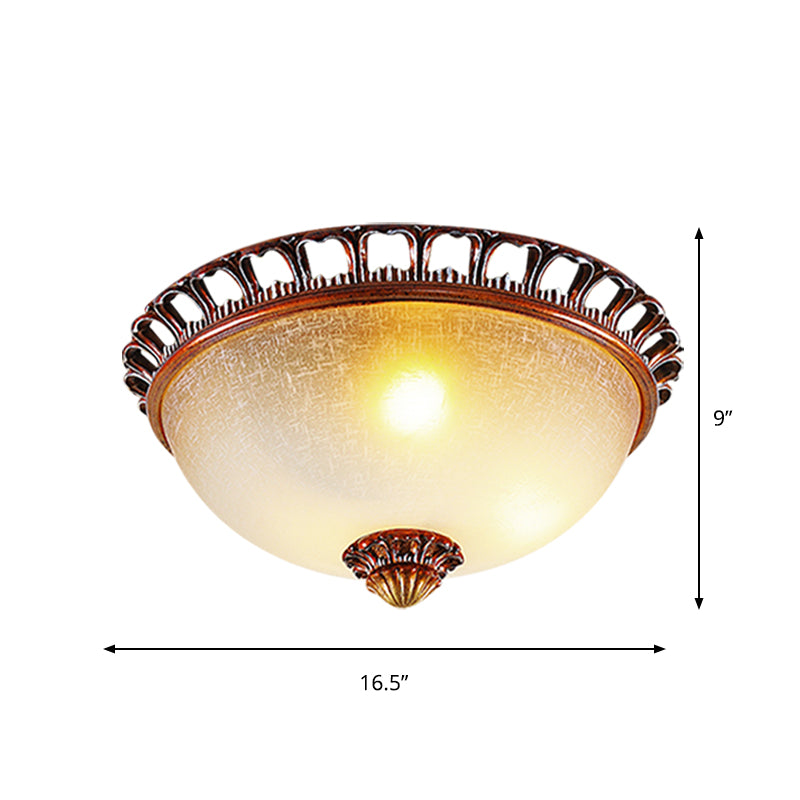 Opal Glass Domed Flush Lamp Countryside Ceiling Mounted Fixture - Brown (13’/16.5’ Wide)