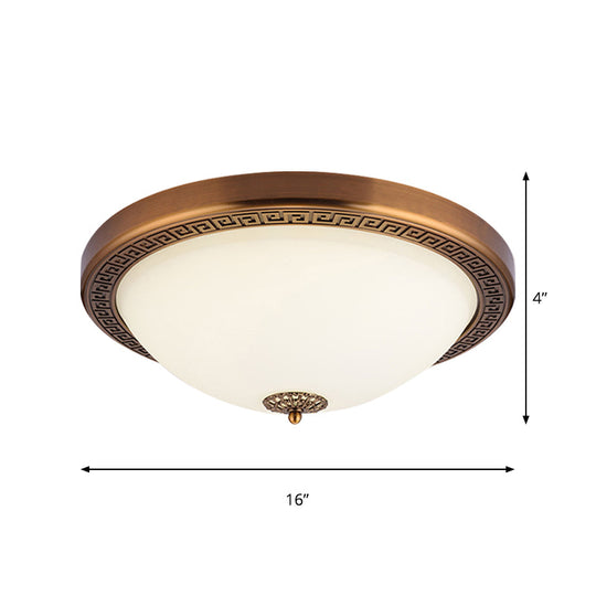 Opal Glass Brass Led Flush Mount Light Countryside Style 14’/16’ Wide