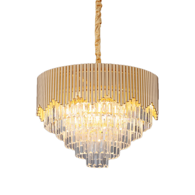Clear Crystal Prisms Chandelier – Modern Gold Finish 4/6/8 Heads Great Room Pendant