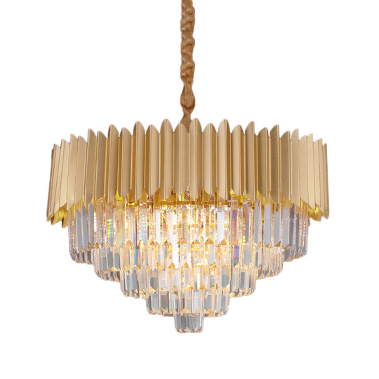 Contemporary 4/8 Bulb Crystal Rectangle Hanging Lamp In Gold – Taper Faceted Design 16’/23.5’ Width