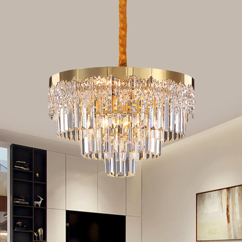 Modern Gold Finish Chandelier With Crystal Blocks 6/10 Bulbs 19’/23.5’ Width