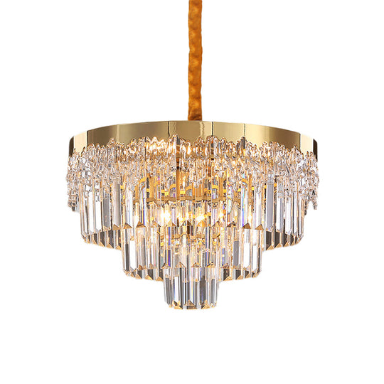 Modern Gold Finish Chandelier With Crystal Blocks 6/10 Bulbs 19’/23.5’ Width