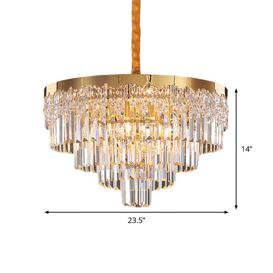 Modern Gold Finish Chandelier With Crystal Blocks 6/10 Bulbs 19’/23.5’ Width