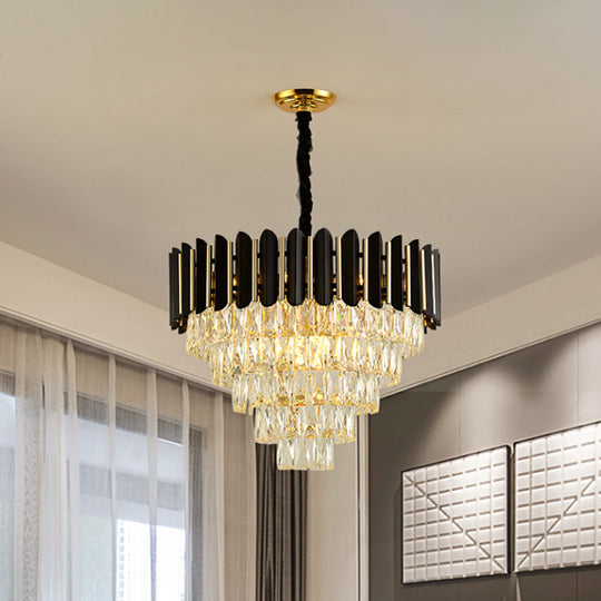 Moderner schwarzer konischer Kronleuchter mit 6 Kristallblöcken Deckenlampe