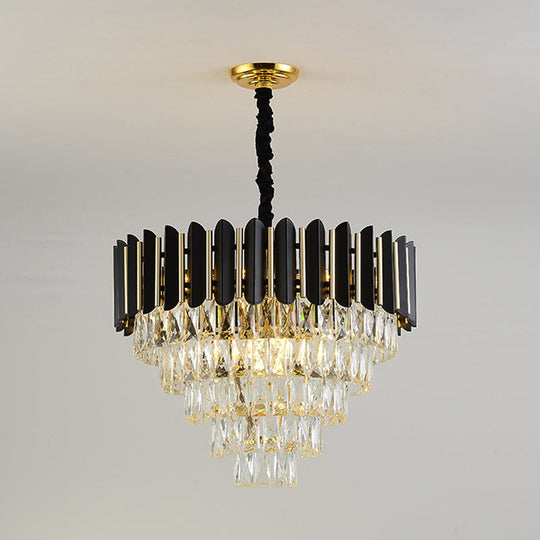 Moderner schwarzer konischer Kronleuchter mit 6 Kristallblöcken Deckenlampe