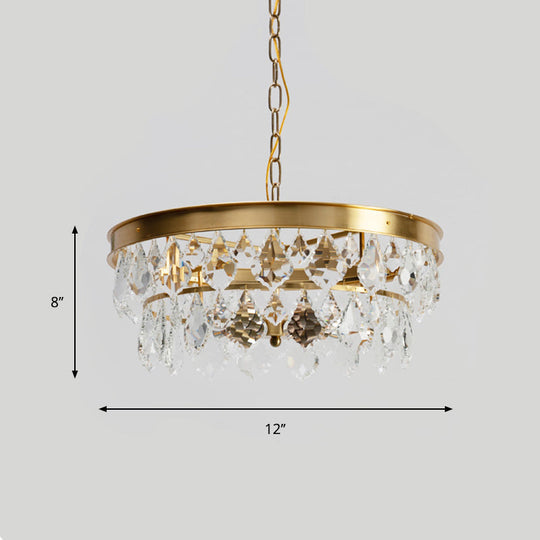 Contemporary Gold Ring Chandelier With Rhombic Crystals - 4 Bulbs Elegant Suspension Lighting