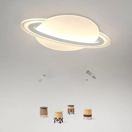 Modern Planet Shaped Ceiling Mount Light In White For Boys Bedroom / 12 Warm